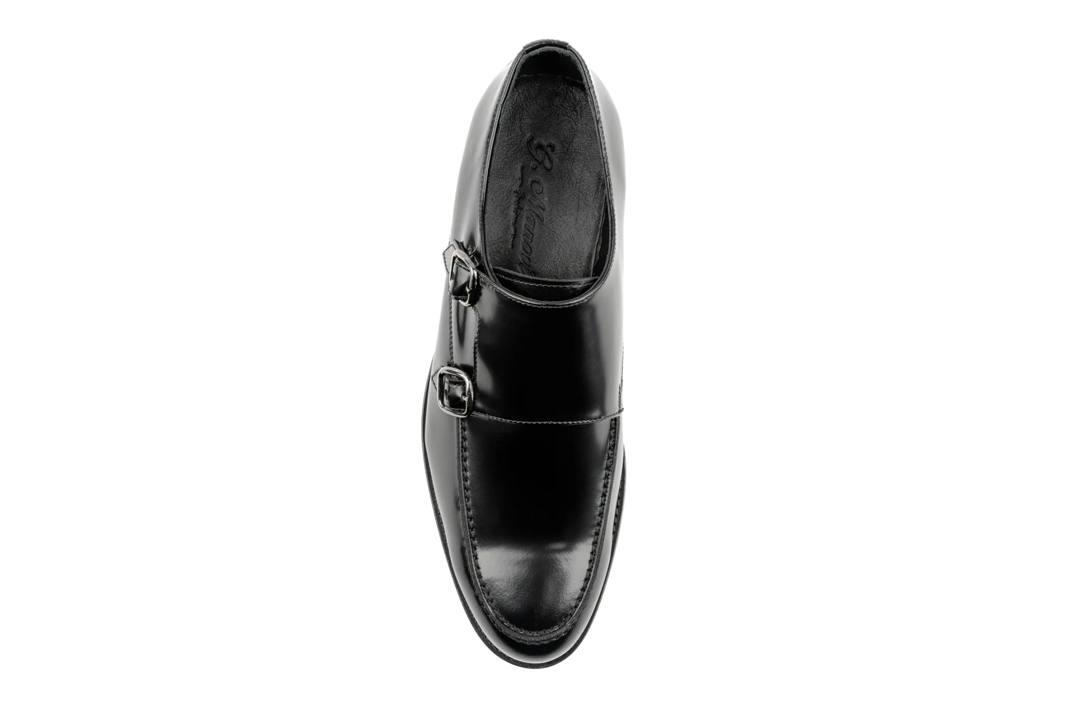 Men's Classic Fashion Black Monk Strap Shoes, Top Grain Leather Double Buckle Monk Strap Shoes, Glossy Finish & Leather Outsole Edi by Debbano