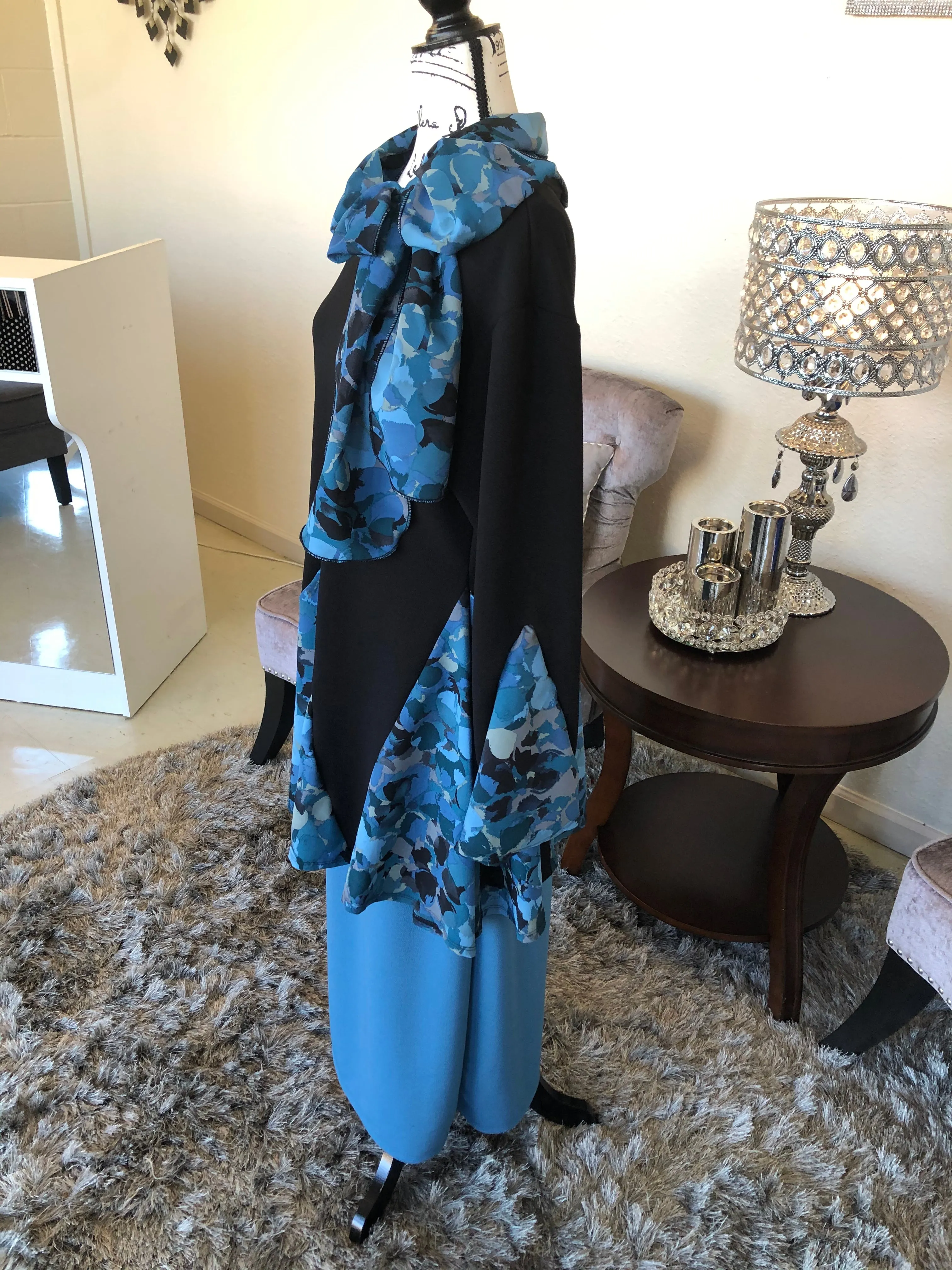 Mia Black With Blue Floral Insets