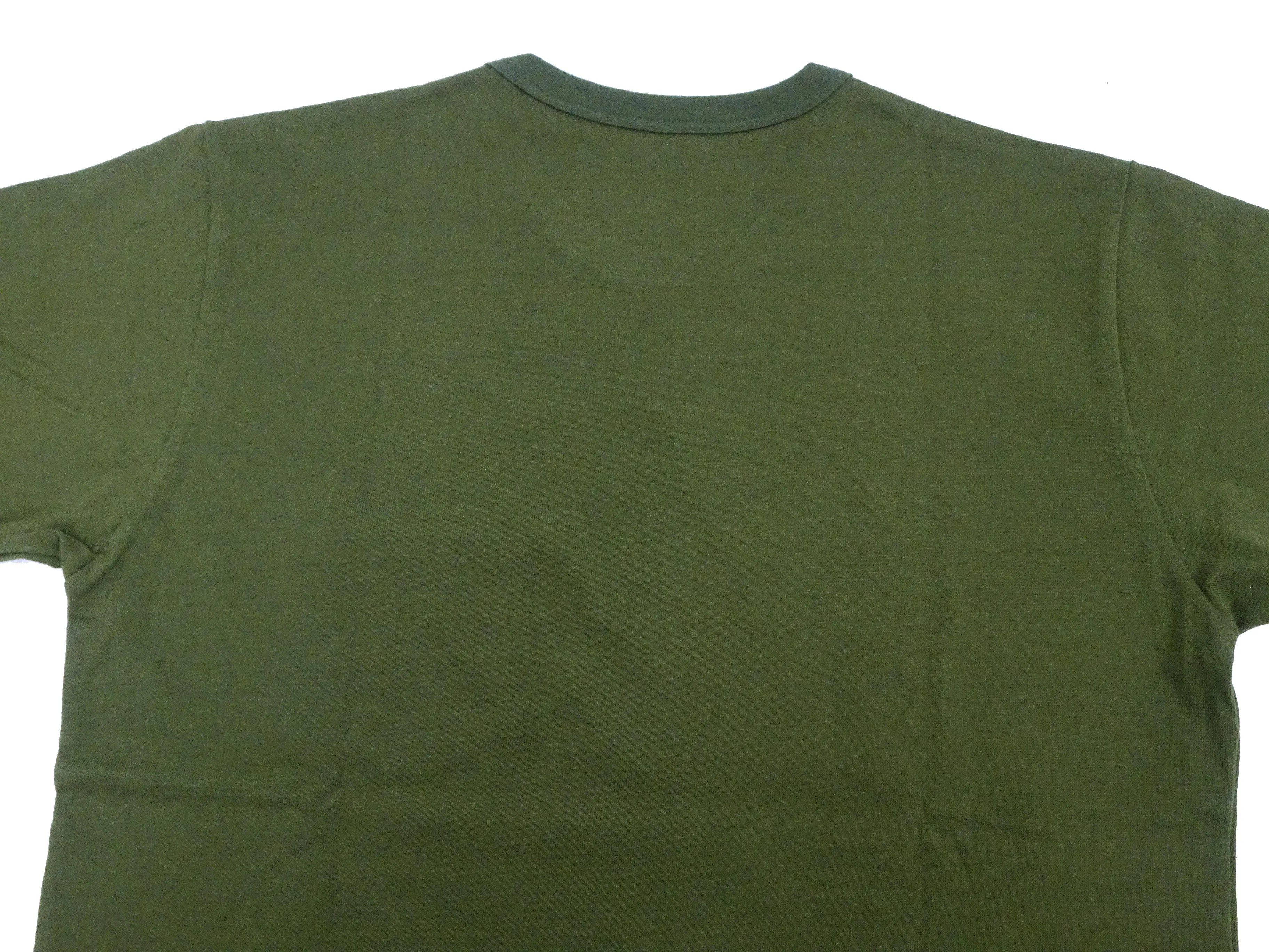 Momotaro Jeans Pocket T-shirt Men's Short Sleeve Tee Shirt with GTB Striped Denim Pocket MZTS0003 OD Oleve-Green