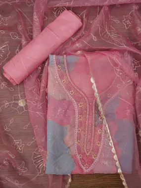 Multicolor Floral Sequin Embroidered Organza Dress Material with Dupatta