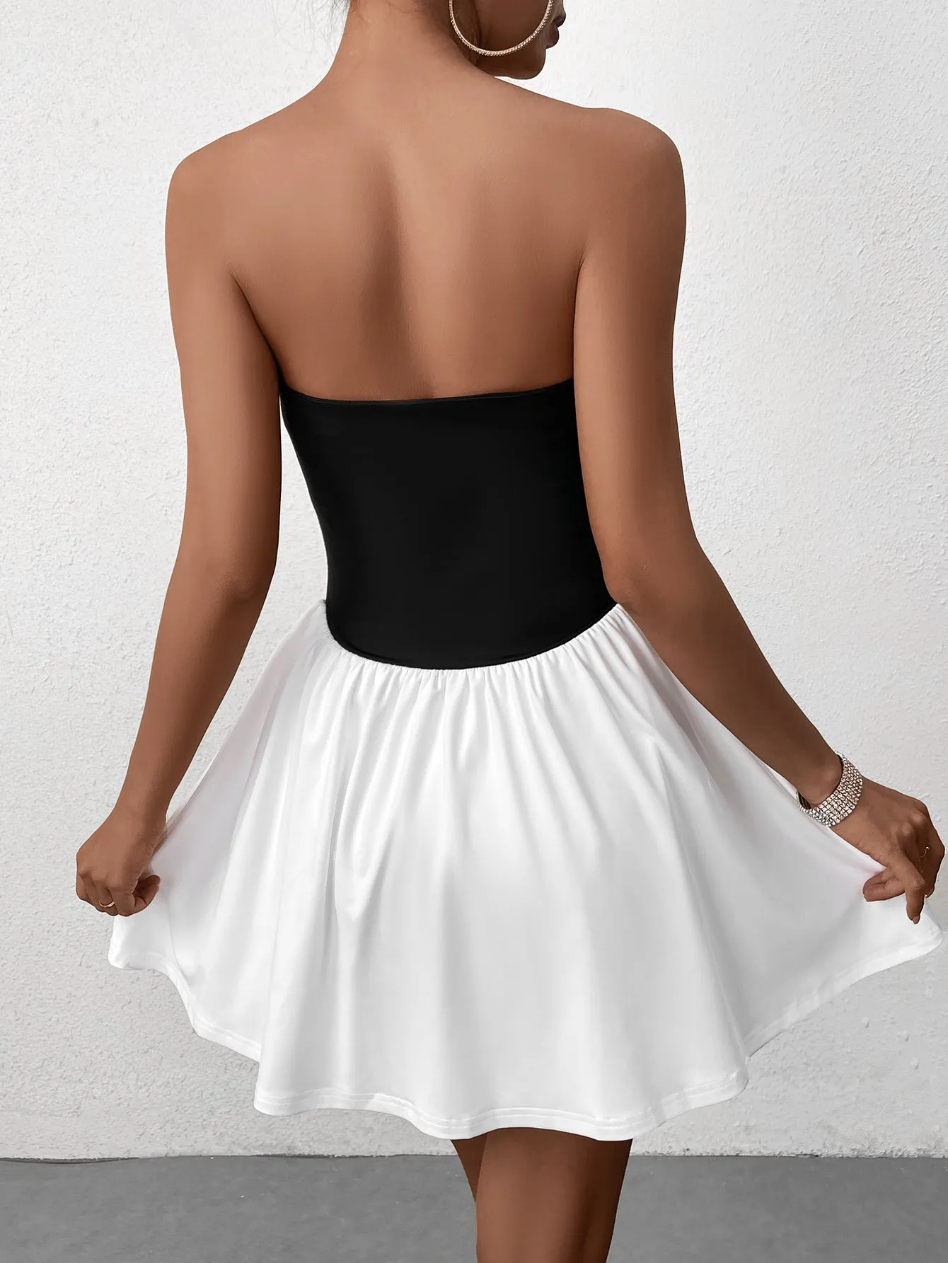 Patchwork Contrast Tube Mini Dress