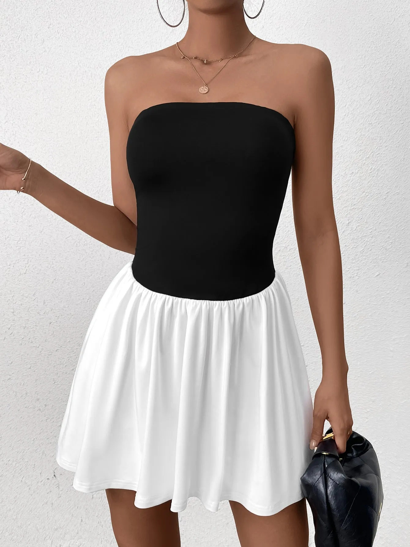 Patchwork Contrast Tube Mini Dress