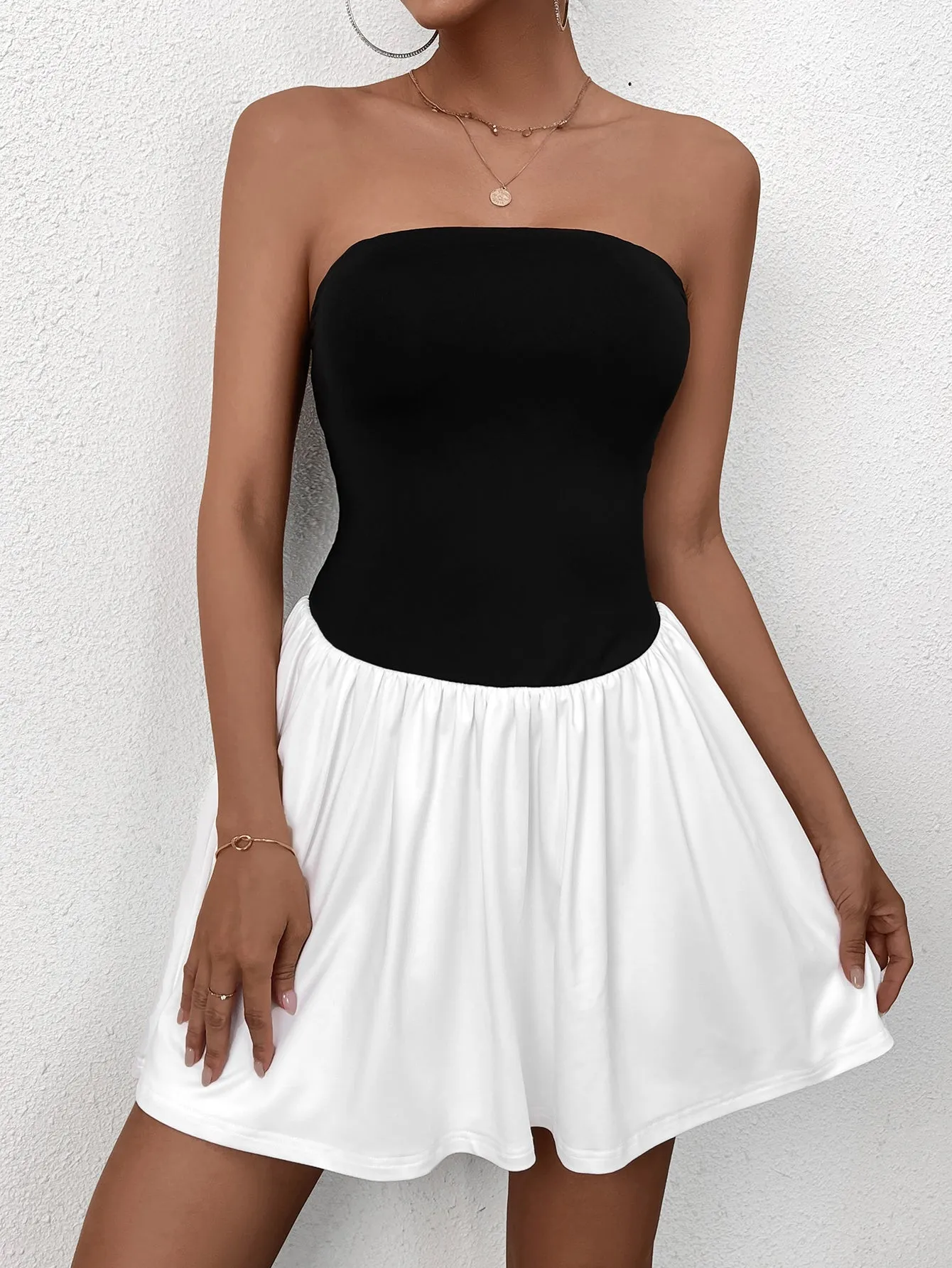Patchwork Contrast Tube Mini Dress