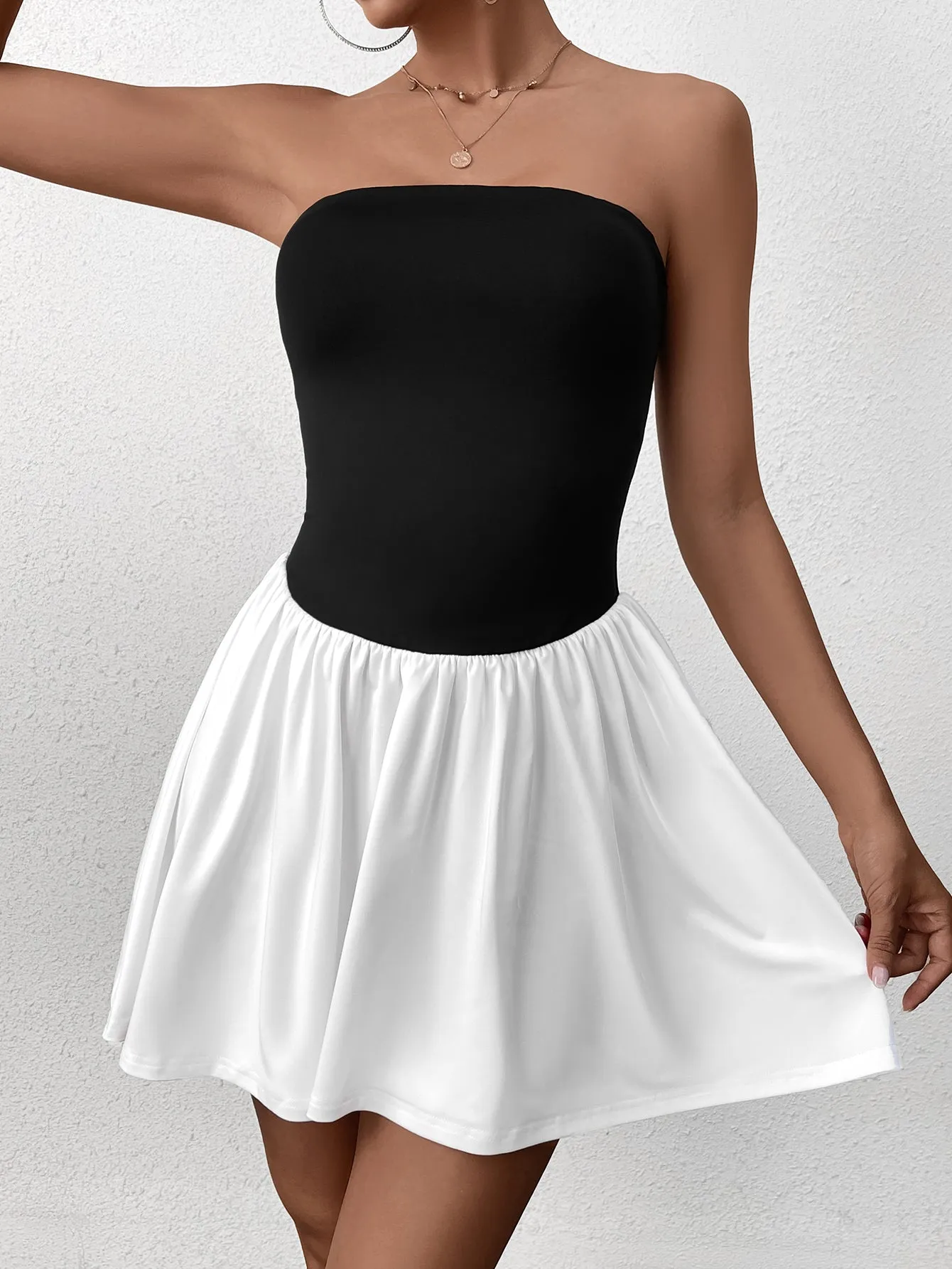 Patchwork Contrast Tube Mini Dress