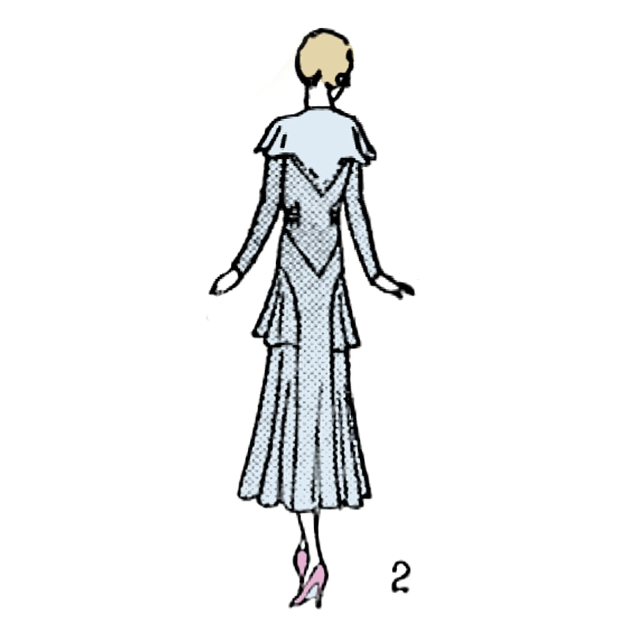 PDF - 1930's Pattern: Unique Dress with Cape and Peplum -  Bust 32” (81cm) - Download