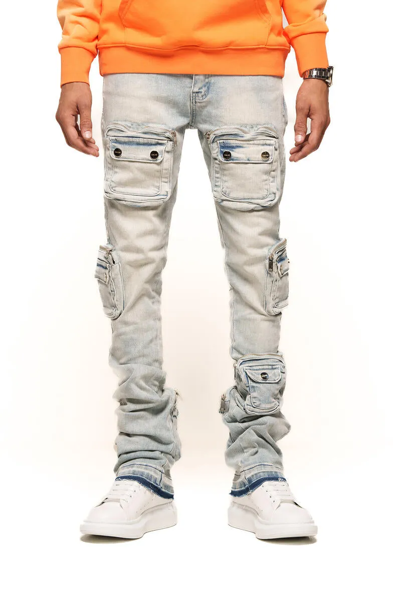 PHEELINGS "JOURNEY TO GREATNESS" CARGO FLARE STACK DENIM (PH-SS24-29)LIGHT BLUE