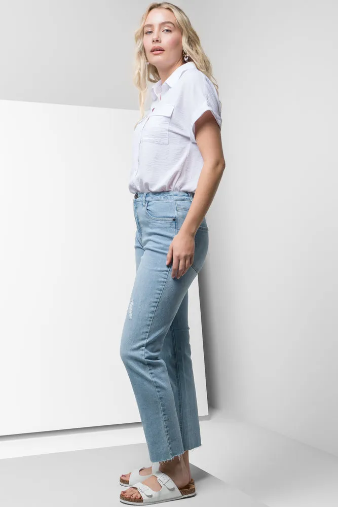 Ripped Straight Leg Denim Jeans Blue