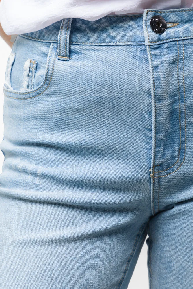 Ripped Straight Leg Denim Jeans Blue
