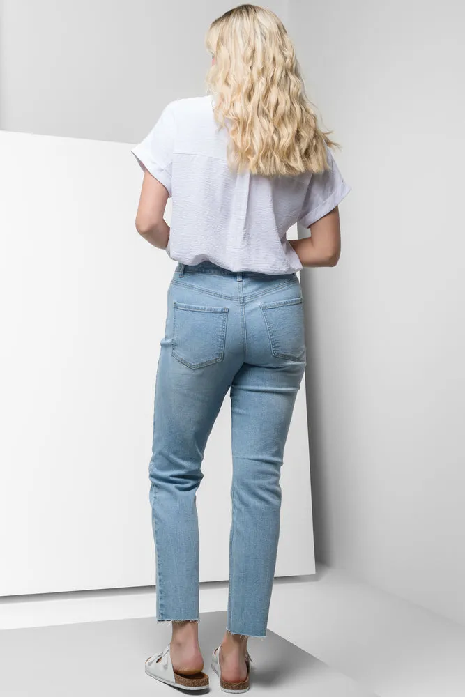 Ripped Straight Leg Denim Jeans Blue