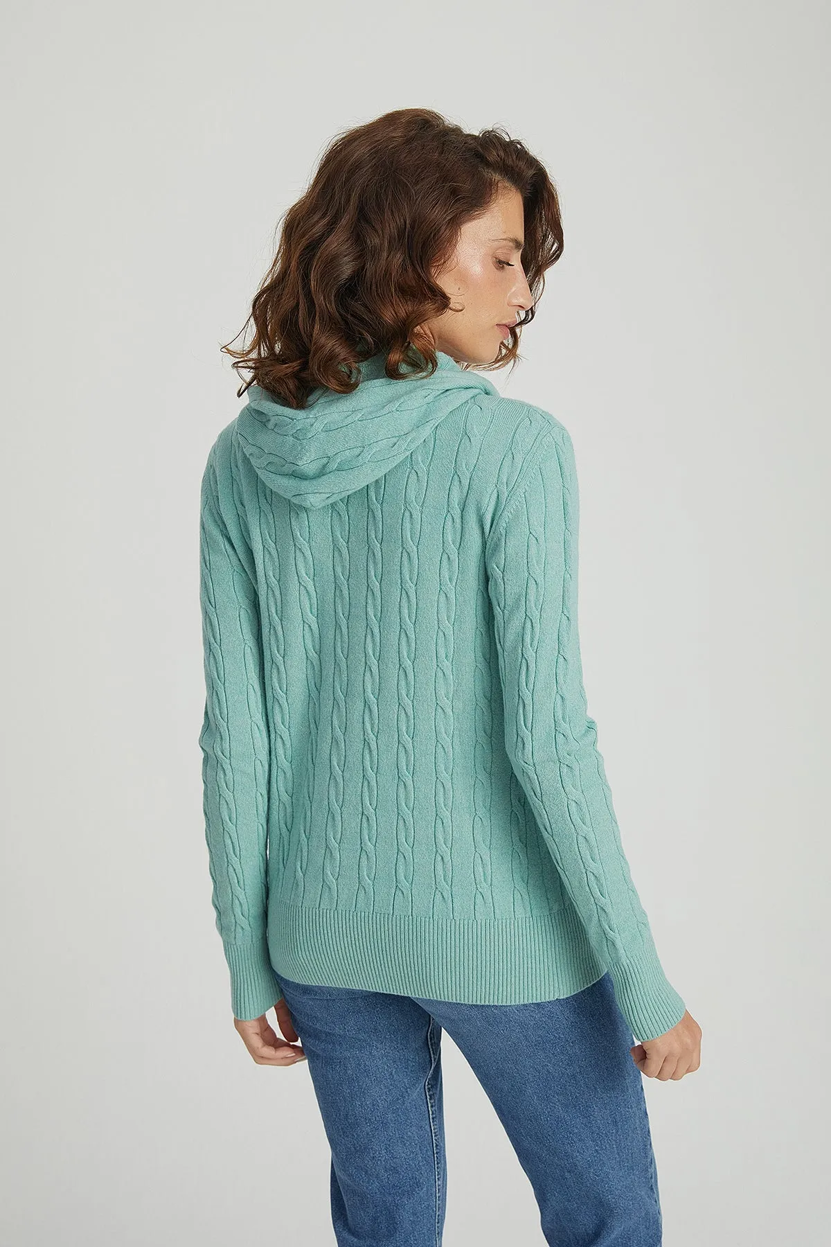 Shade Green Amelia Australian Wool and Cashmere Hooded Cardigan