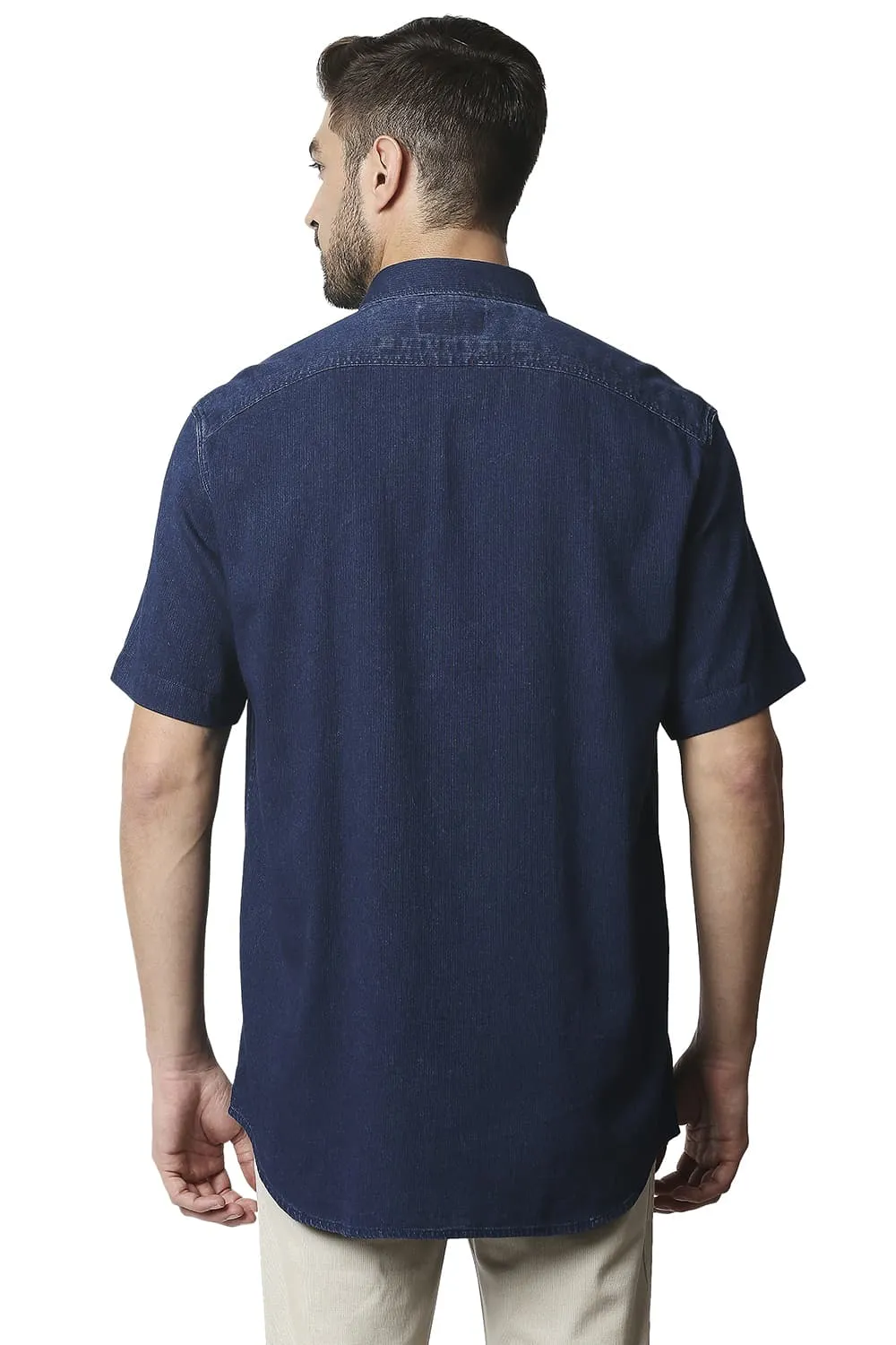Slim Fit Indigo Dobby Halfsleeves Shirt