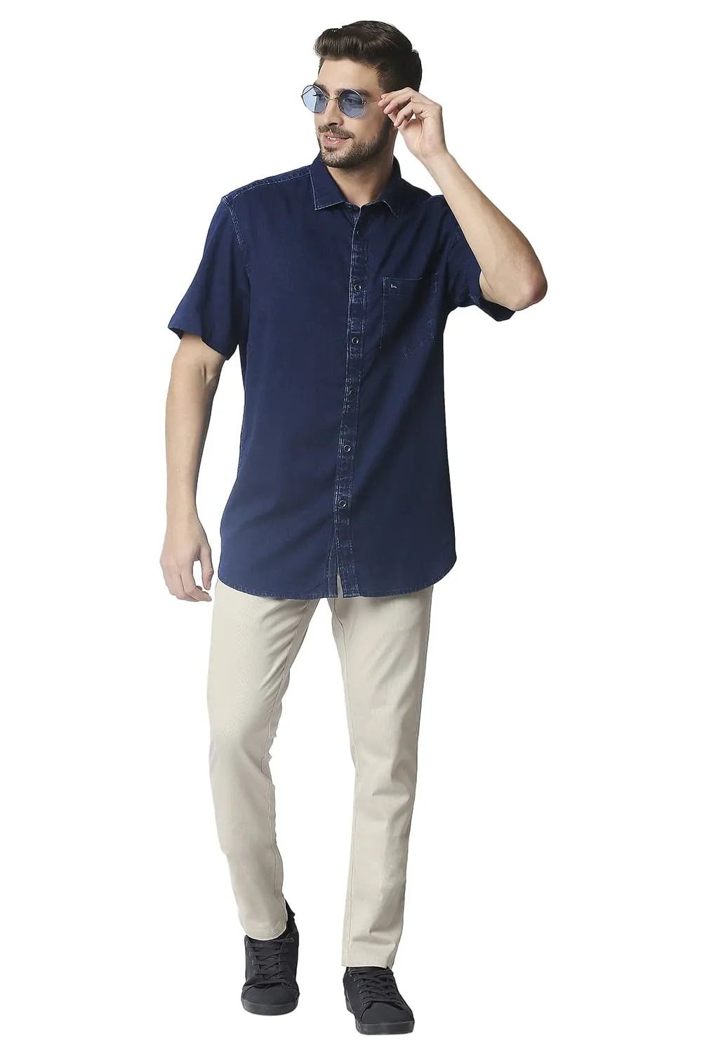 Slim Fit Indigo Dobby Halfsleeves Shirt