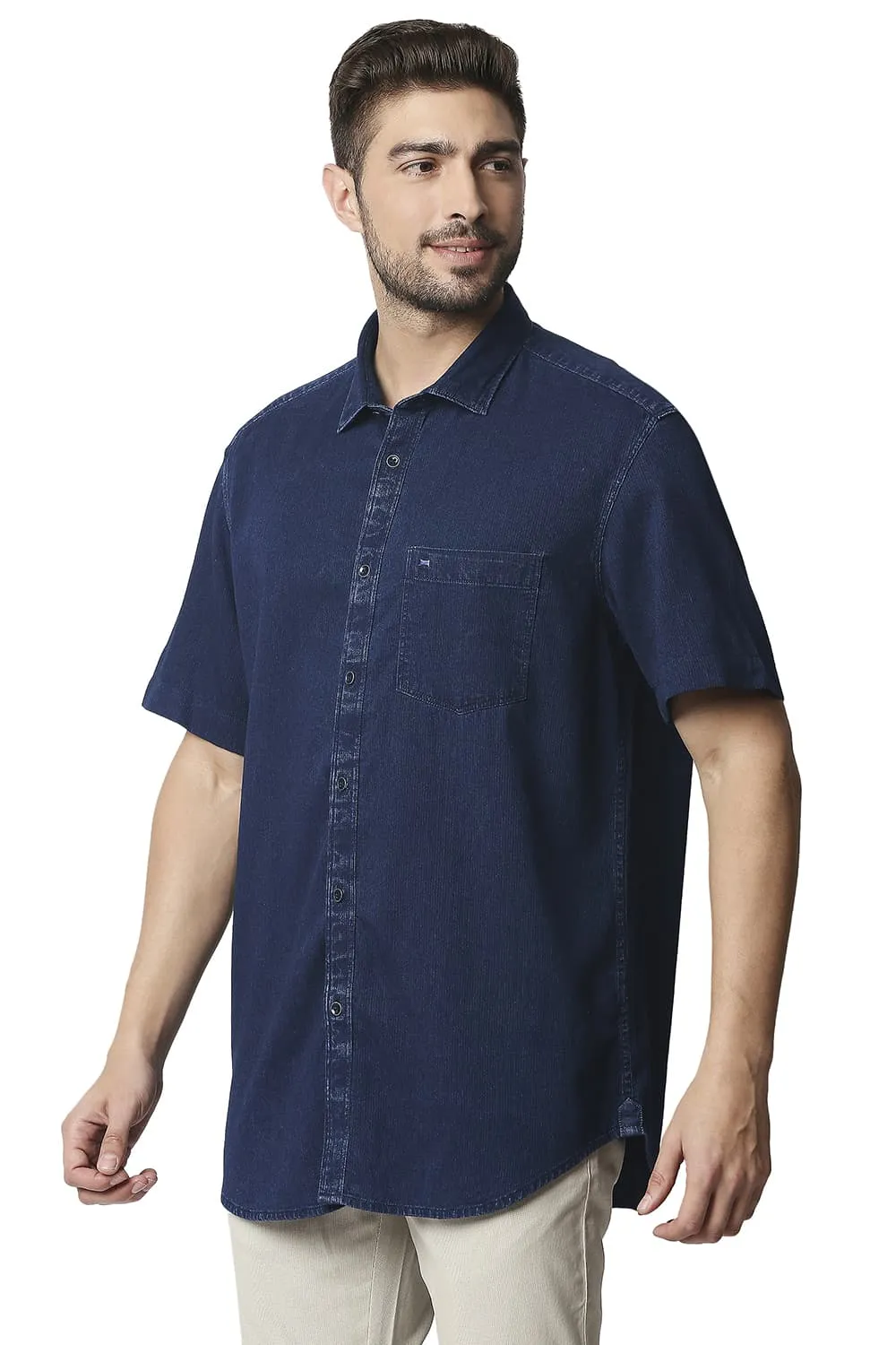 Slim Fit Indigo Dobby Halfsleeves Shirt