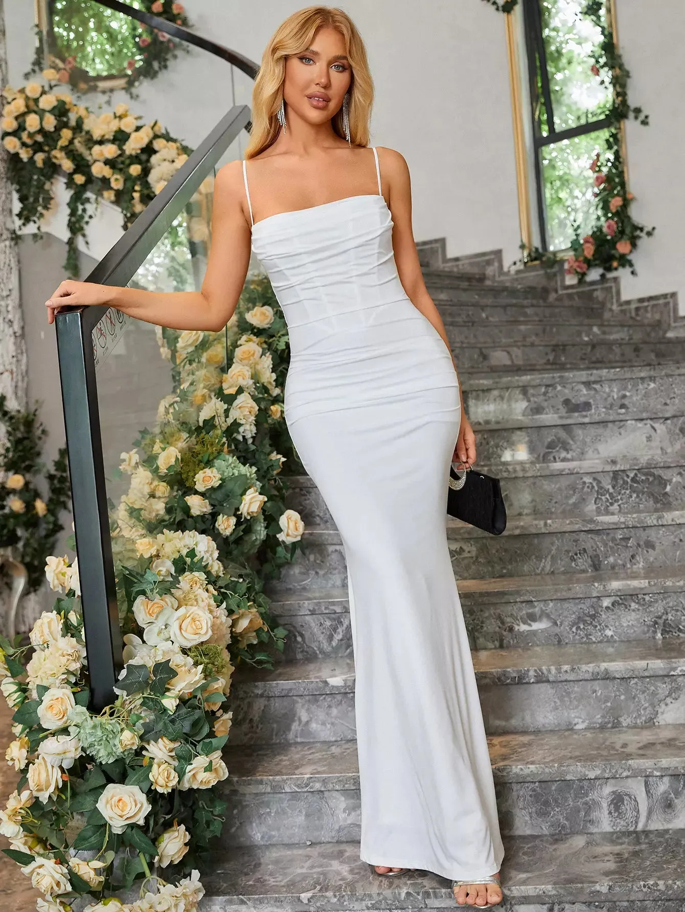 Solid Ruched Bodycon Formal Dress