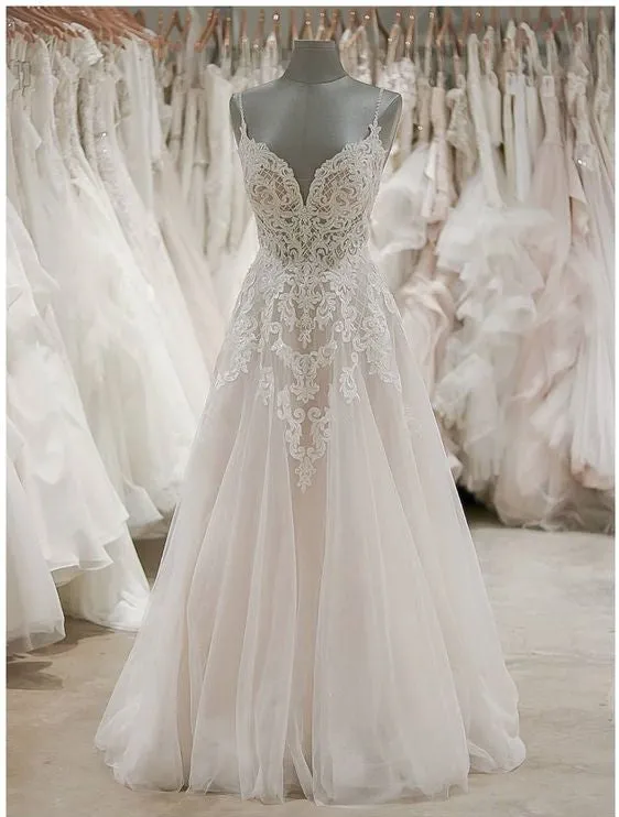 Spaghetti Straps Boho Lace Plus Size Wedding Dress