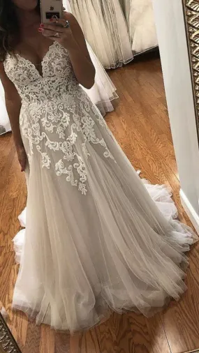 Spaghetti Straps Boho Lace Plus Size Wedding Dress
