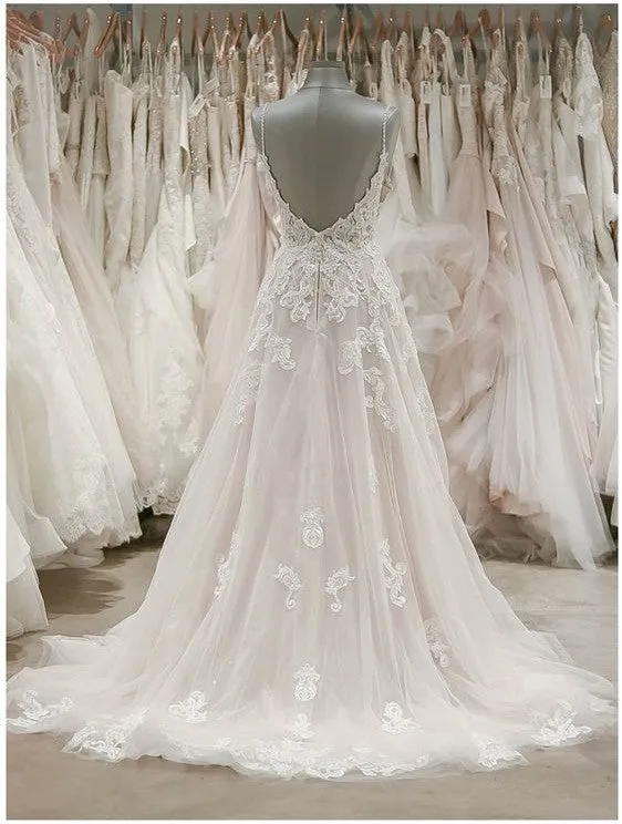 Spaghetti Straps Boho Lace Plus Size Wedding Dress