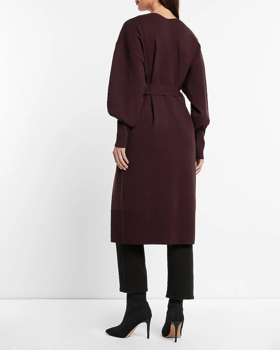 Tie Belted Duster Cardigan in Dark Purple