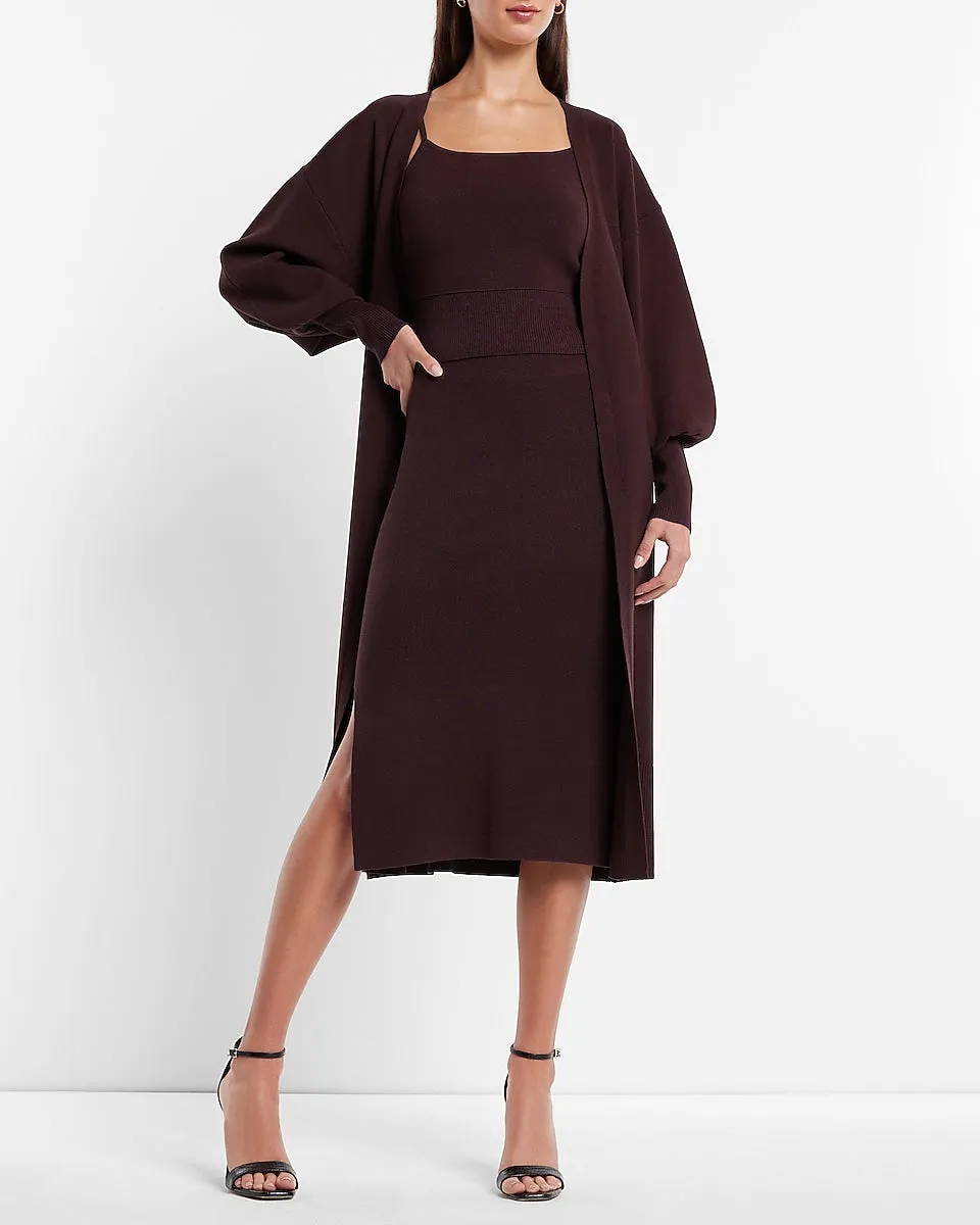 Tie Belted Duster Cardigan in Dark Purple