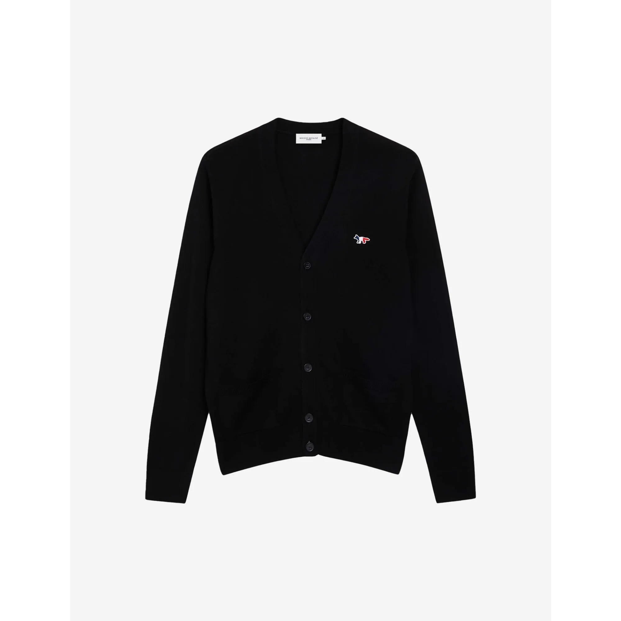 Unisex Tricolor Fox Patch Classic Cardigan - Black