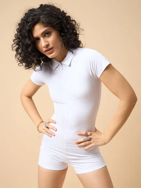 White Collared Neck Playsuit