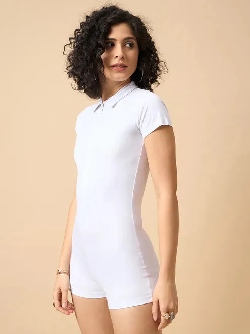 White Collared Neck Playsuit