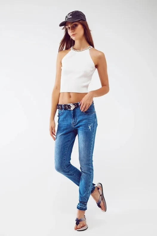 White Halter Top With Strass Necklace Design
