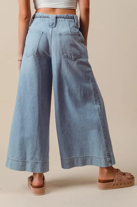 Wide Leg Tie Front Denim Pants