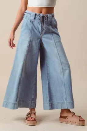 Wide Leg Tie Front Denim Pants