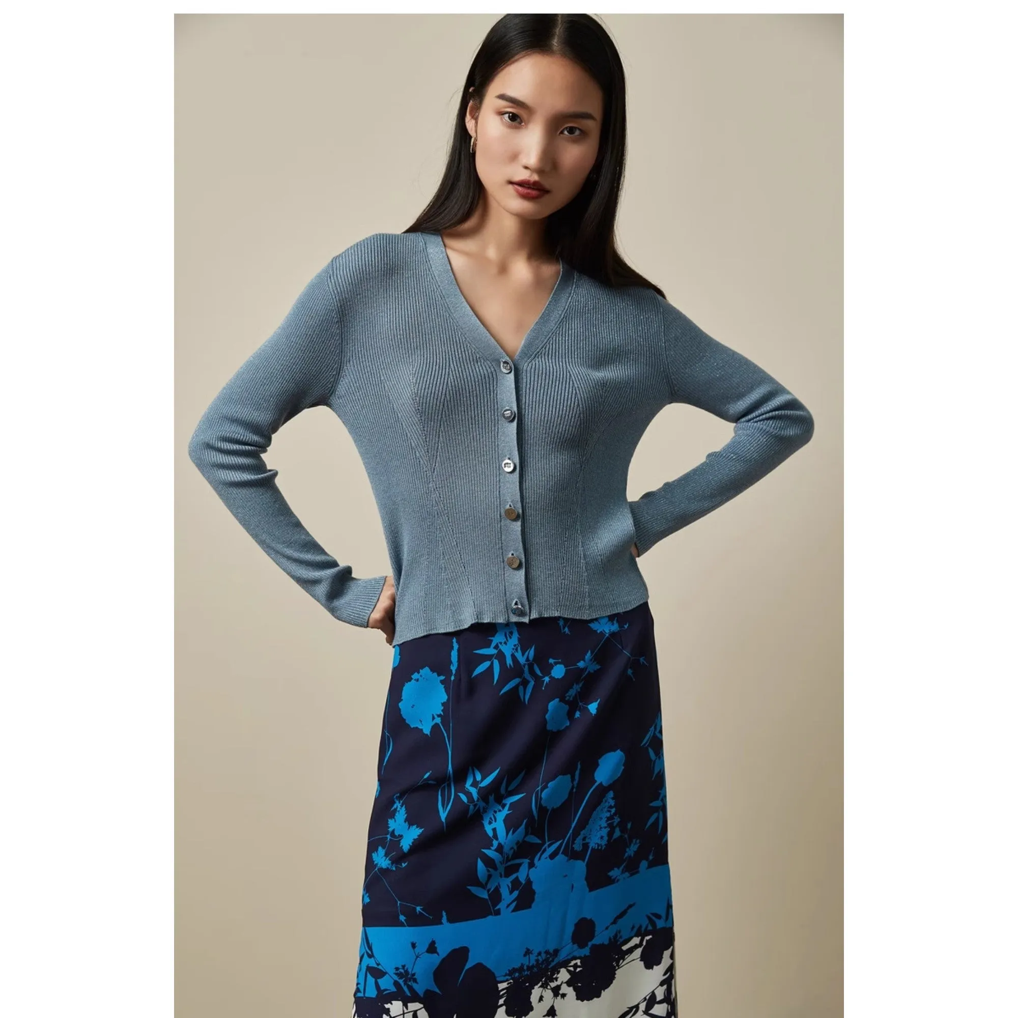 Women Wmk-Venu-Aw20Tb999074 V Neck Cardigan - Blue