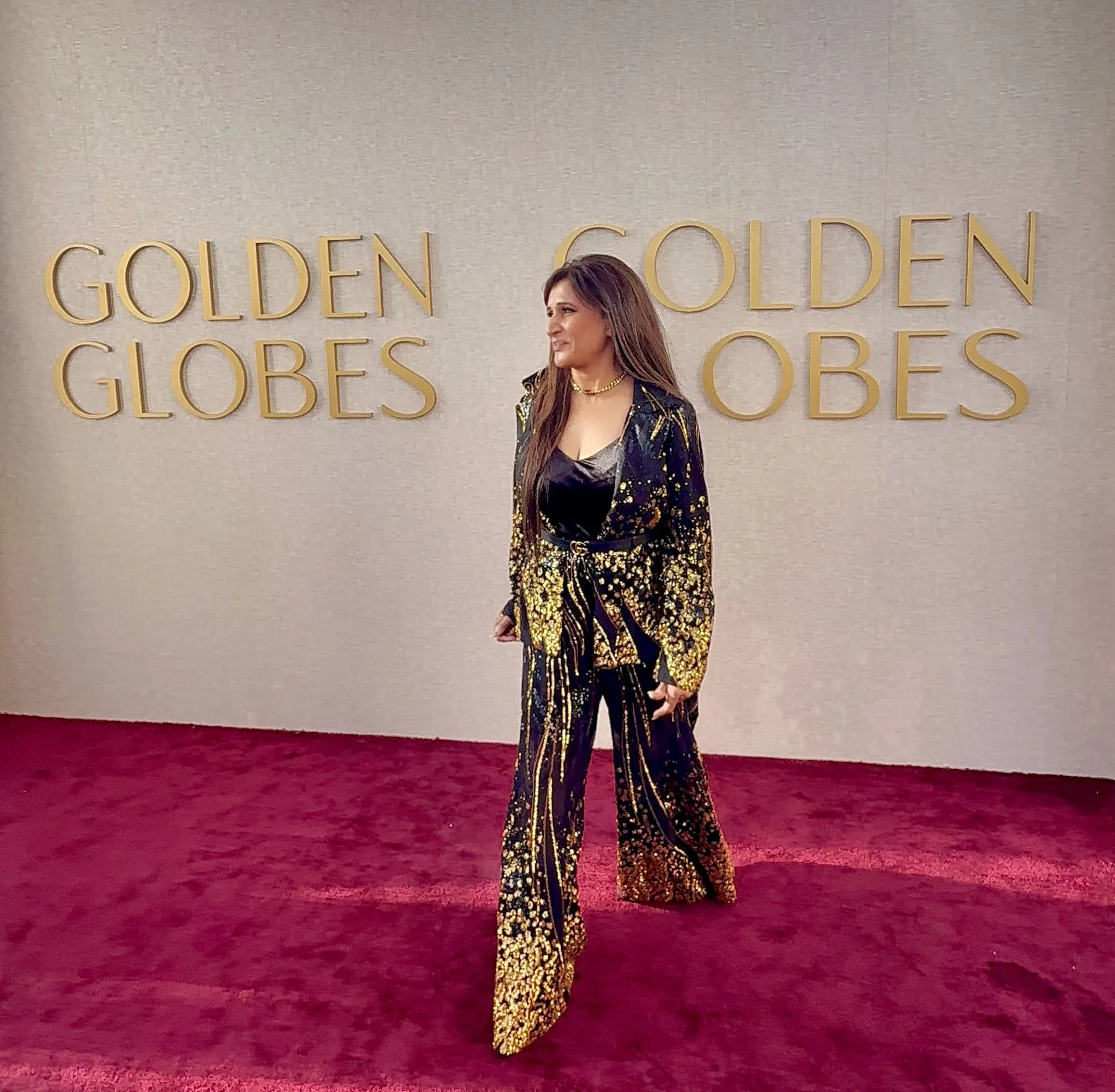 Womens Black & Gold Sequin Pant