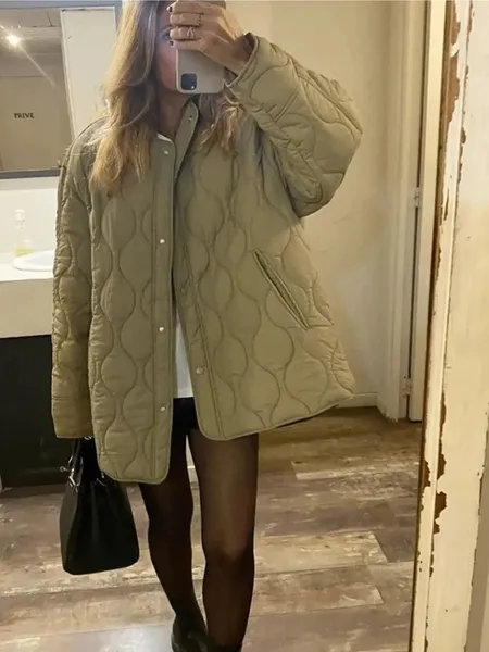 Women's Elegant Long Sleeve Quilted Coat with Single Button | Ideal for Autumn/Winter