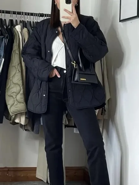 Women's Elegant Long Sleeve Quilted Coat with Single Button | Ideal for Autumn/Winter