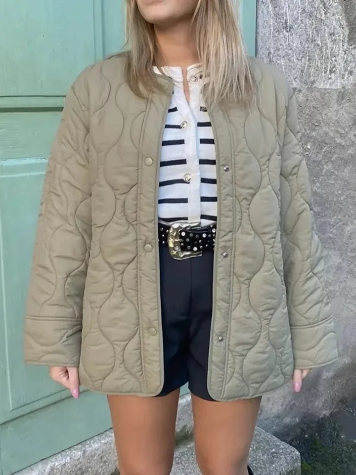 Women's Elegant Long Sleeve Quilted Coat with Single Button | Ideal for Autumn/Winter
