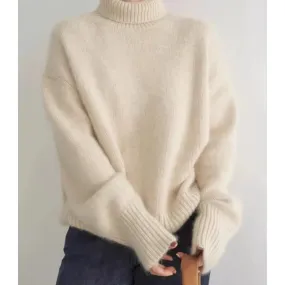 Women's Loose Turtleneck Jumper with Ribbed Hem and Cuffs | Perfect for Autumn/Winter