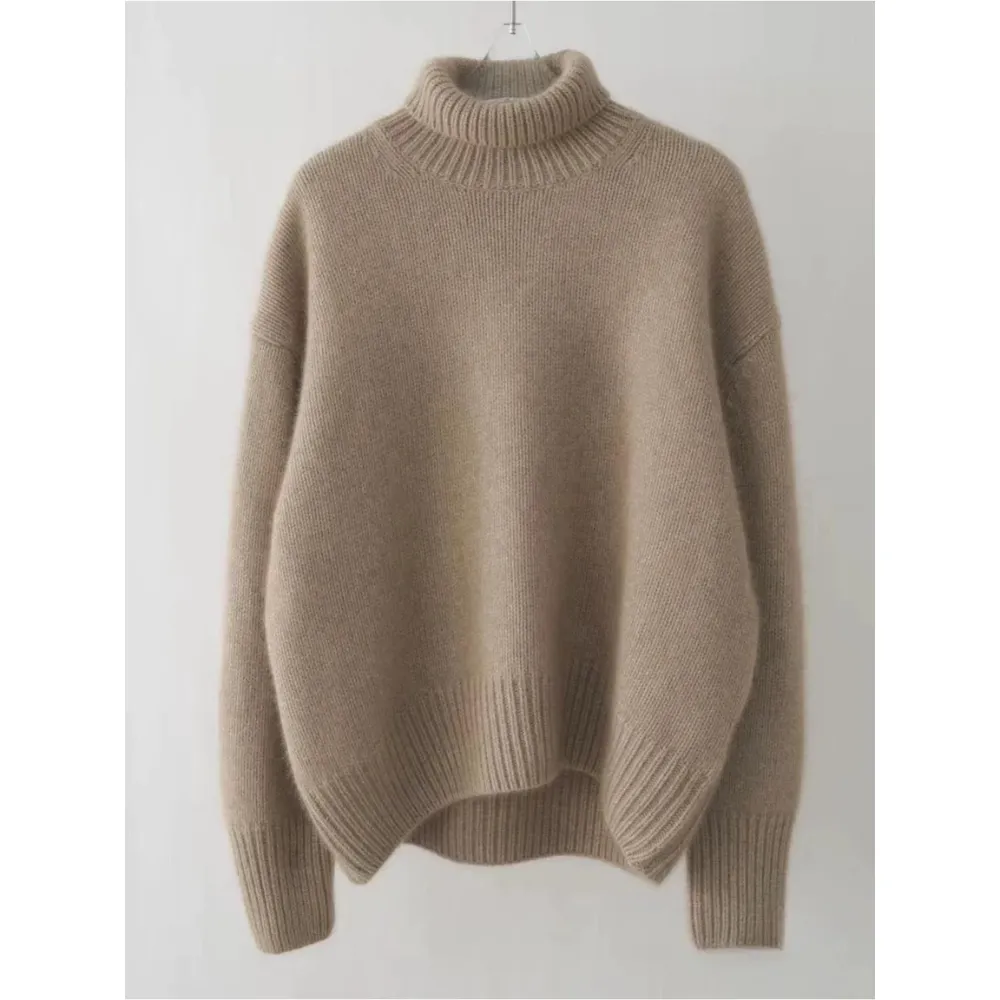Women's Loose Turtleneck Jumper with Ribbed Hem and Cuffs | Perfect for Autumn/Winter