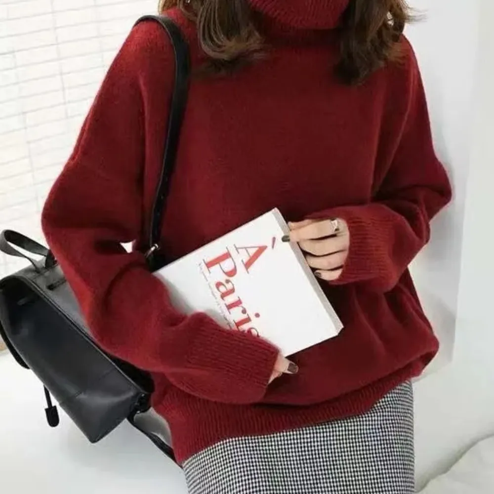 Women's Loose Turtleneck Jumper with Ribbed Hem and Cuffs | Perfect for Autumn/Winter