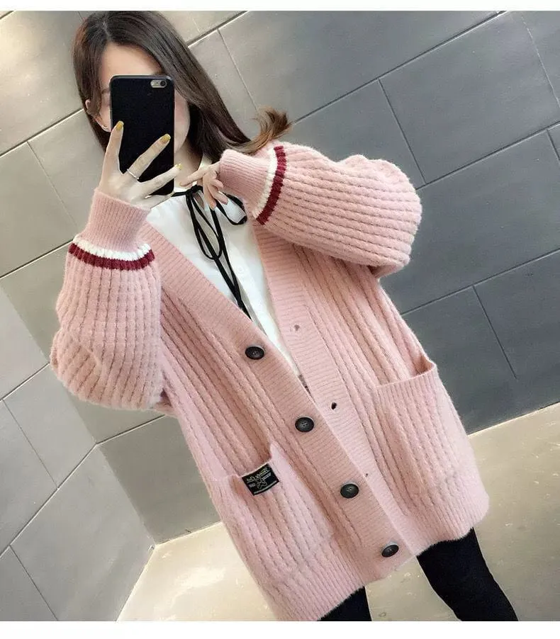 Women's Mid Length Long Length Spring and Autumn Sweater Knitted Cardigan