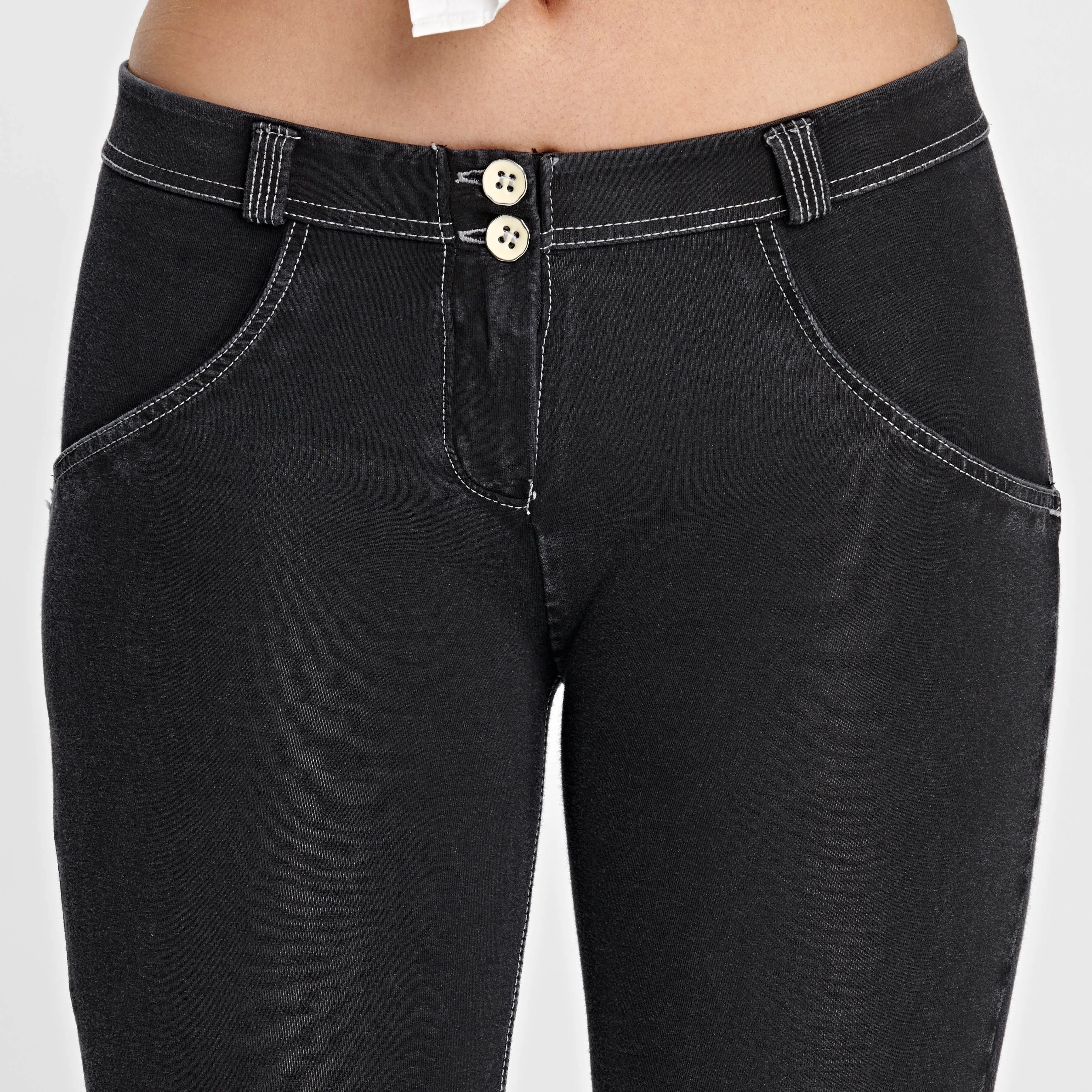 WR.UP® Denim - Mid Waist - Full Length - Black   Grey Stitching