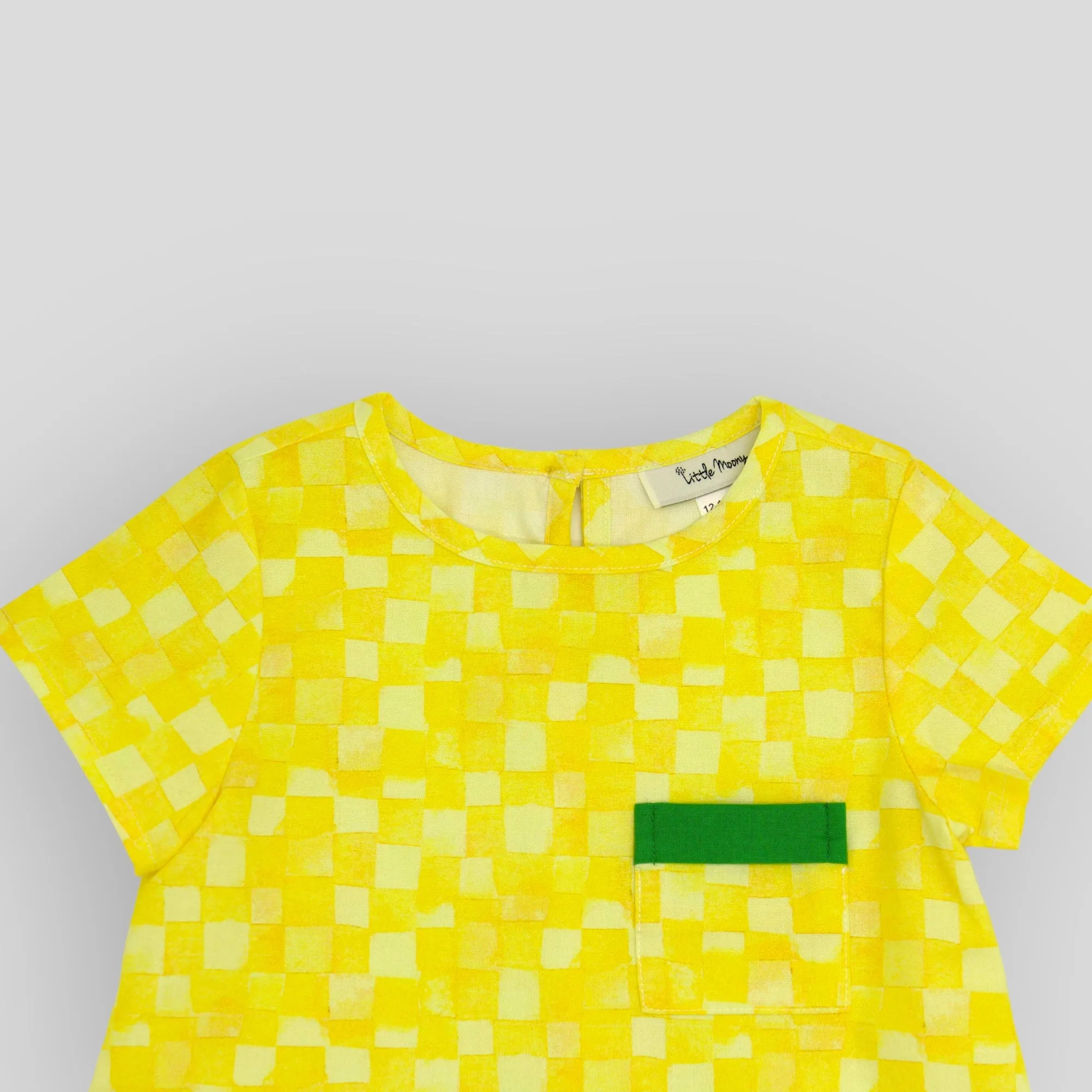 Yellow Checkerboard Trapeze Dress in OEKO-TEX Certified Cotton