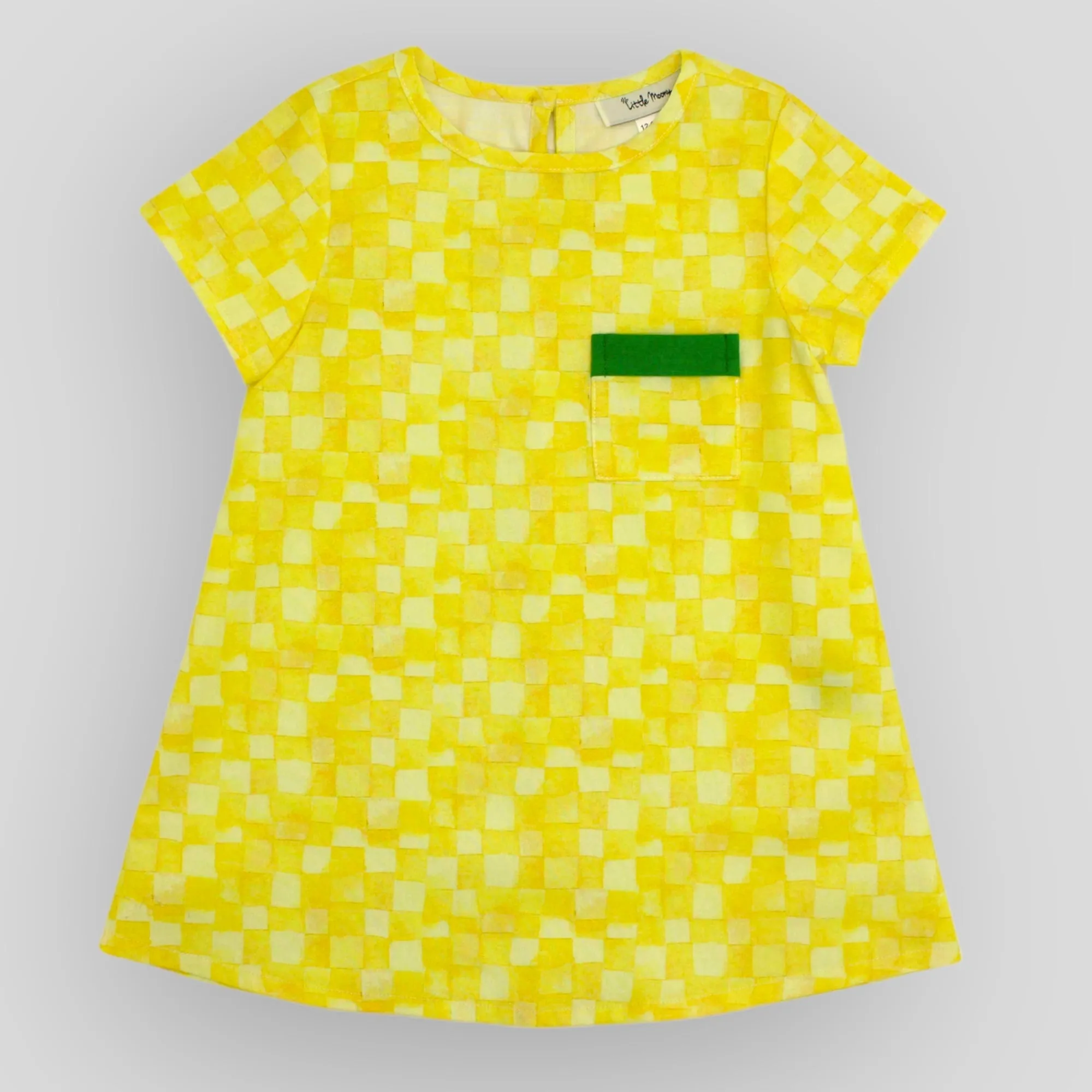 Yellow Checkerboard Trapeze Dress in OEKO-TEX Certified Cotton
