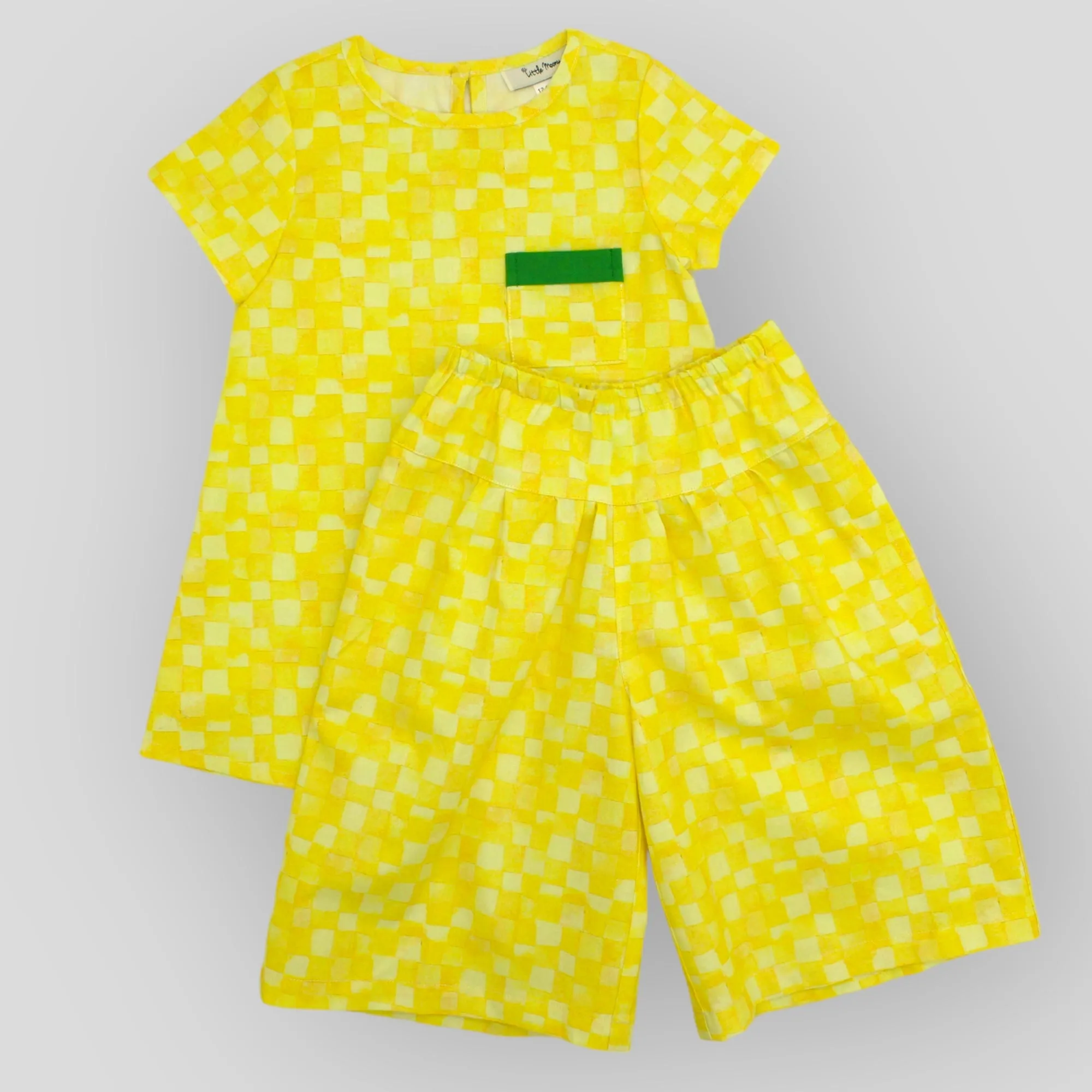 Yellow Checkerboard Trapeze Dress in OEKO-TEX Certified Cotton